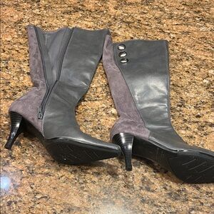 Elegant Charcoal Leather Women's Heeled Boots